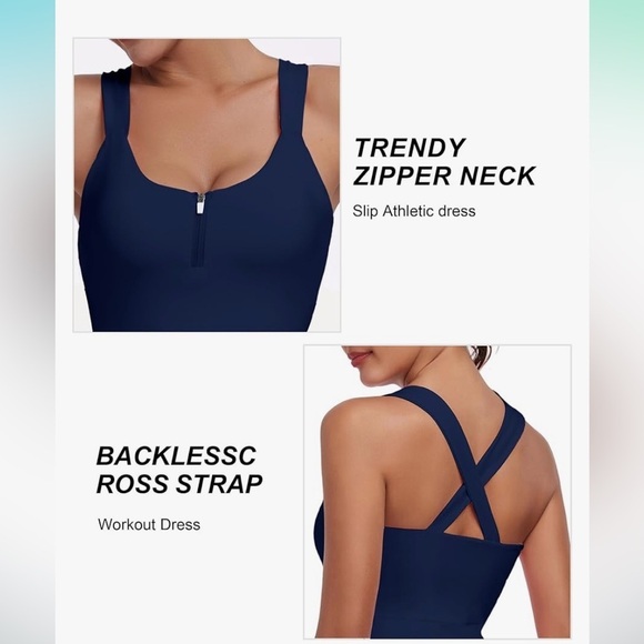 NWT Tennis Golf Dress Cross Strap back Athletic Dress for Workouts Zipper front - Picture 3 of 6